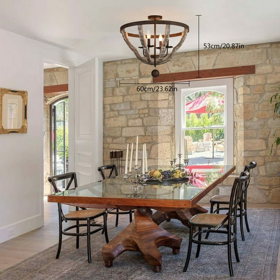 23'' Rustic Farmhouse Chandelier 4 Light Pendant Cage Ceiling Lamp Dining Room