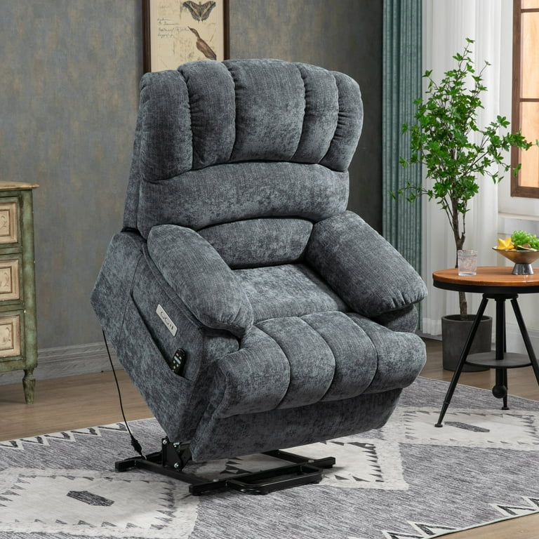 23 Seat Width and High Back Medium Size Blue Chenille Power Lift Recliner Chair with 8 Point Vibration Massage and Lumbar Heating 09170