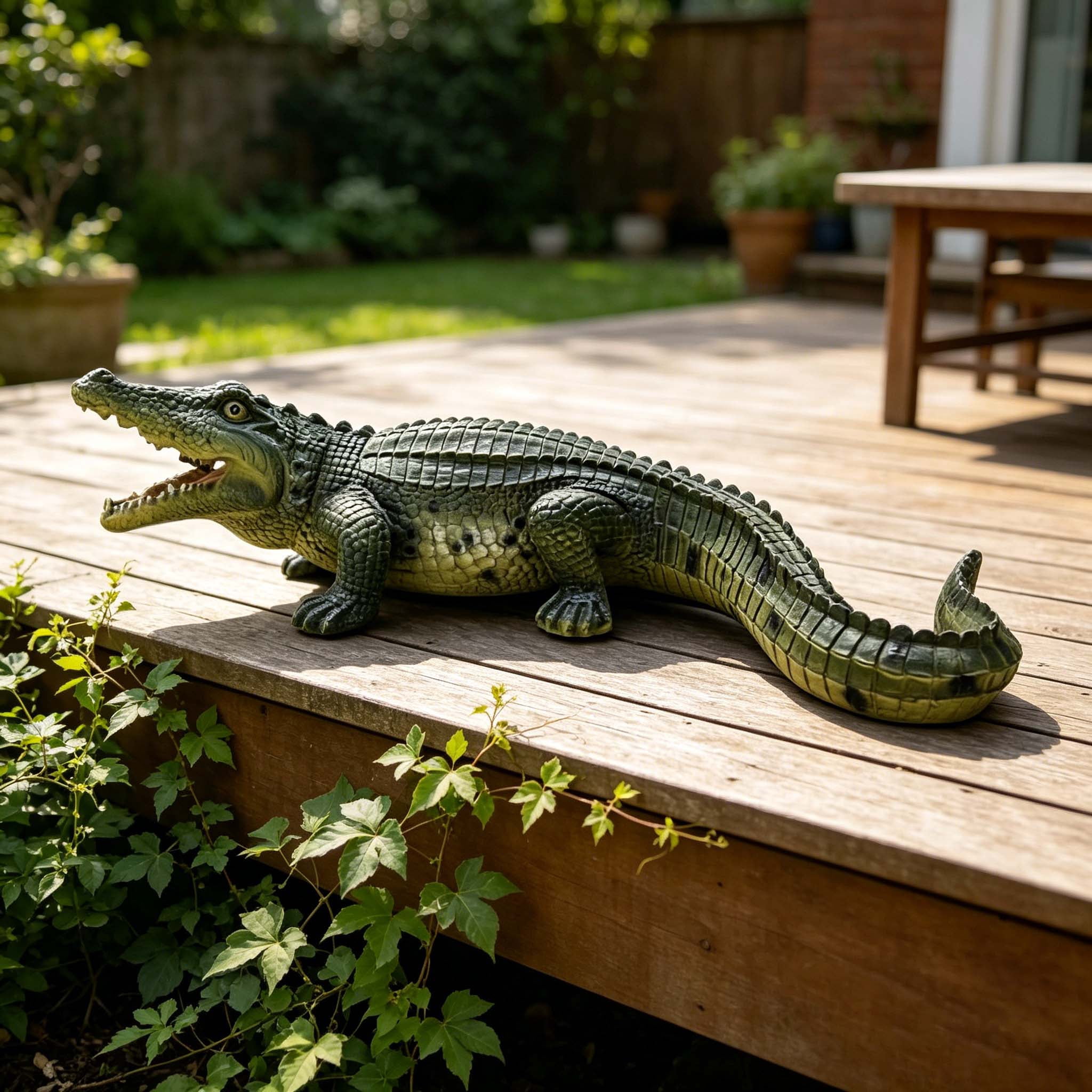 23" Simulated Crocodile Garden Statue,Resin Animal Ornament,Creative Indoor & Outdoor Decor for Garden,Porch,Pond & Backyard,Green