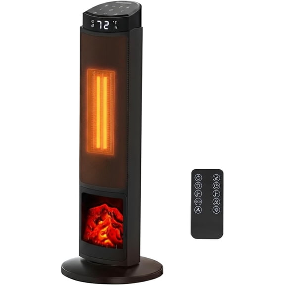 23" Space Heater, 1500W Portable Heaters for Indoor Outdoor Use, Fast Heating with 70 Oscillation, Adjustable Thermostat Up to 95F, Tip-Over Protection & 12H Timer for Bedroom, Office, Black