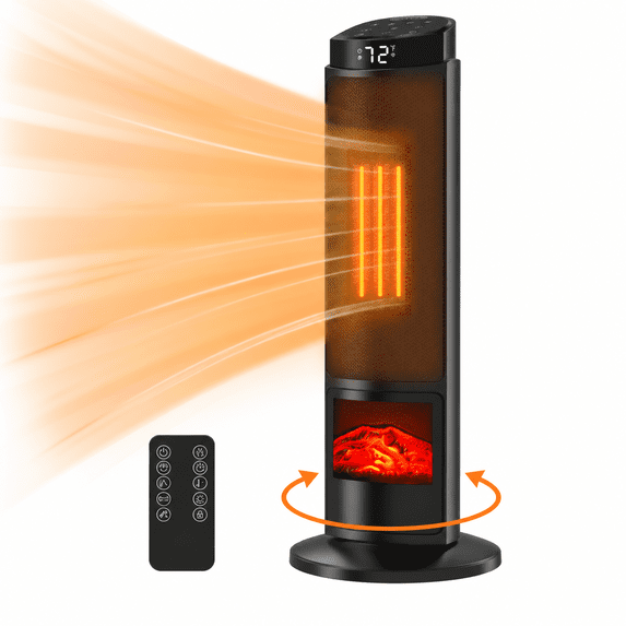 23" Space Heater for Indoor Use, 1500W Fast Heating Oscillating Tower Ceramic Electric Heater with 7-Color Light, Thermostat, 12H Timer, Remote Control & Overheat Protection for Bedroom, Office