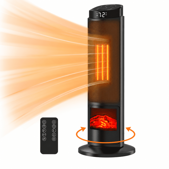 23" Space Heater for Indoor Use, 1500W Fast Heating Oscillating Tower Ceramic Electric Heater with 7-Color Light, Thermostat, 12H Timer, Remote Control & Overheat Protection for Bedroom, Office