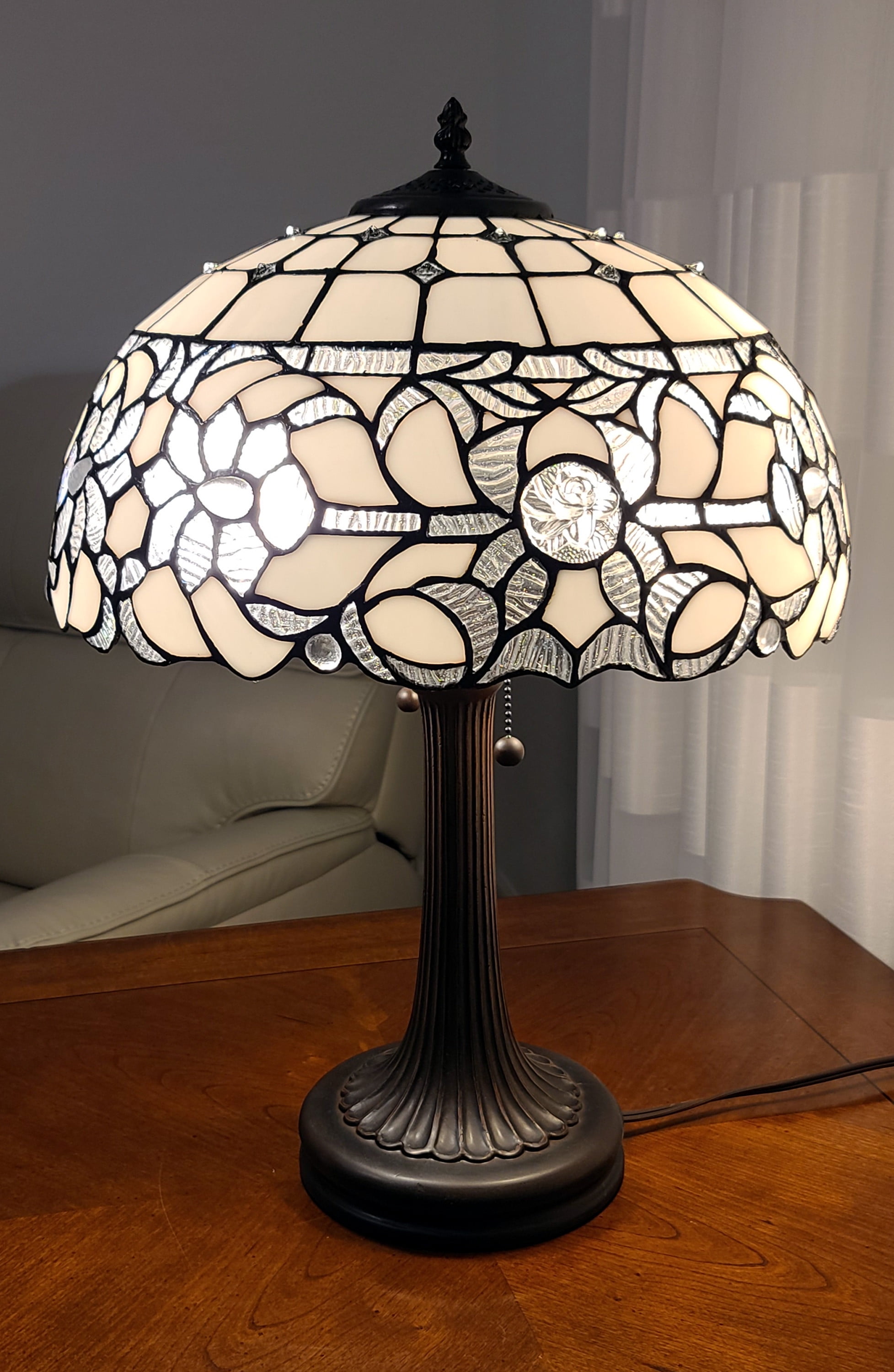 23" Stained Glass Two Light Jeweled Vintage Accent Table Lamp