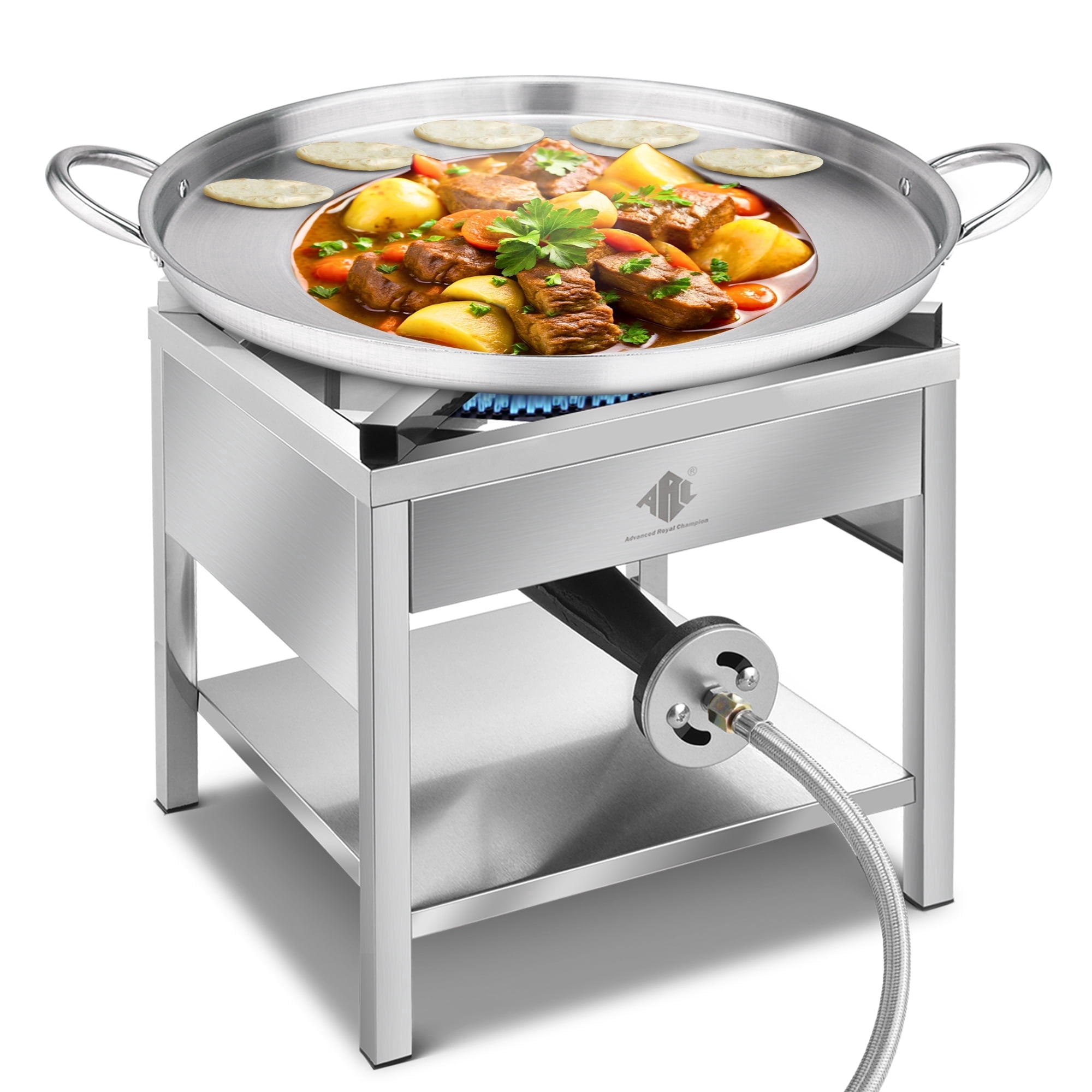 23" Stainless Steel Concave Discada Cooker with 200,000 BTU High-Pressure Propane Stove Combo | Outdoor Cooking Kit for Discada, Tacos, Griddle, Frying, Camping, and Homebrewing