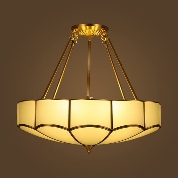 23" Style Gold Retro Ceiling Lamp Light Glass Flush Mount Fixture 110V Modern Chandelier Lamp Ceiling Light for Dining Room, Hallway, Living Room