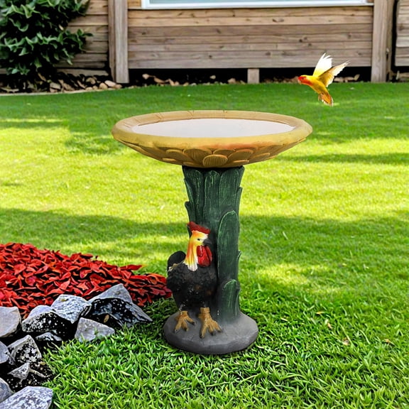 23"Tall Concrete Flower Bird Bath for Patio, Pedestal Birdbaths for Outdoors, Garden, Lawn, Backyard