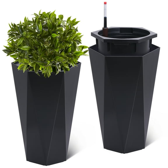 23" Tall Planters Set of 2, Outdoor&Indoor Planter Pots, High Front Porch Planter Pots with Drainage Holes&Water Level Monitor&Inner Bucket, Automatic Watering, Convenience Inst ill
