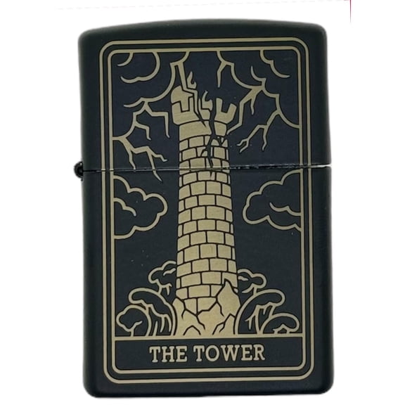 23 Tarot Card - Major Arcana Cards Zippo Black Matt Windproof Lighters! - Christmas, Halloween & Valentines Day Gift (The Tower)