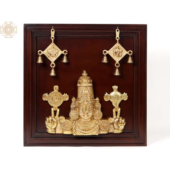 23" Tirupati Balaji (Venkateshvara) Bust in Brass | Wooden Wall Hanging Frame