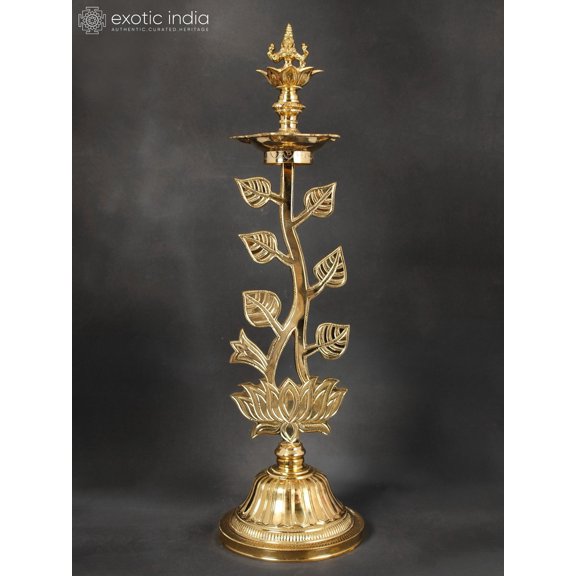 23" Tree Lamp (Goddess Lakshmi Lamp) In Brass | Handmade | Made In India