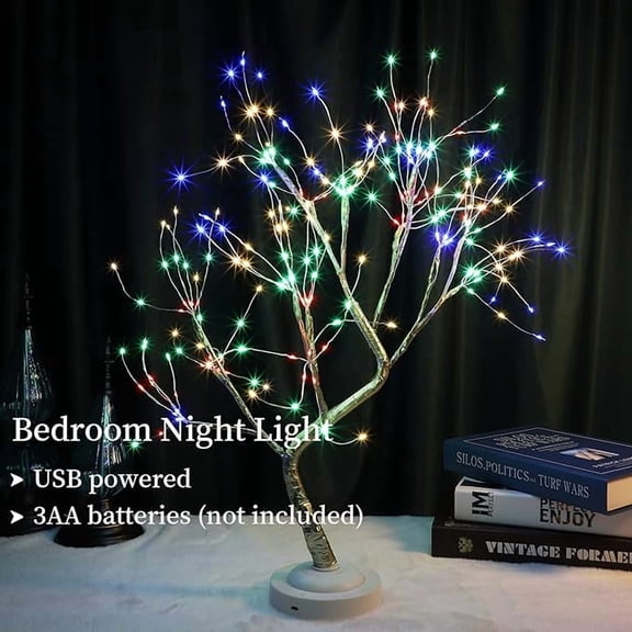 23''Tree Light with 225 LED Copper Wire String Lights, DIY Artificial Tree Lamp, Battery/USB Operated, for Bedroom Desktop Christmas Party Indoor Decoration Lights (Multicolor)