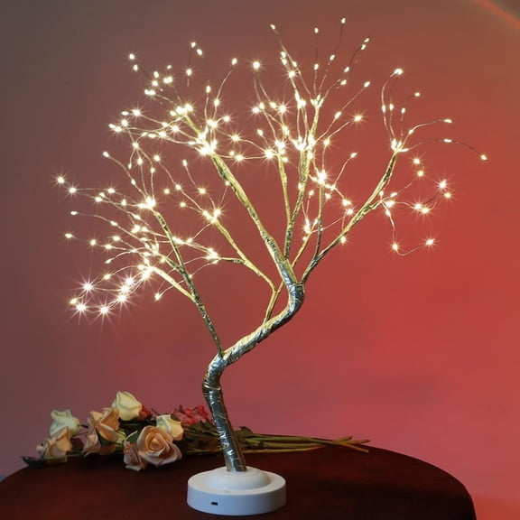 23" Tree Light with 225 LED Copper Wire String Lights, DIY Artificial Tree Lamp, Battery/USB Operated, for Bedroom Desktop Christmas Party Indoor Decoration Lights (Warm White)