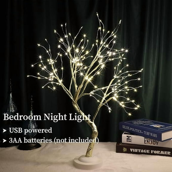 23''Tree Light with 225 LED Copper Wire String Lights, DIY Artificial Tree Lamp, Battery/USB Operated, for Bedroom Desktop Christmas Party Indoor Decoration Lights (Warm White)