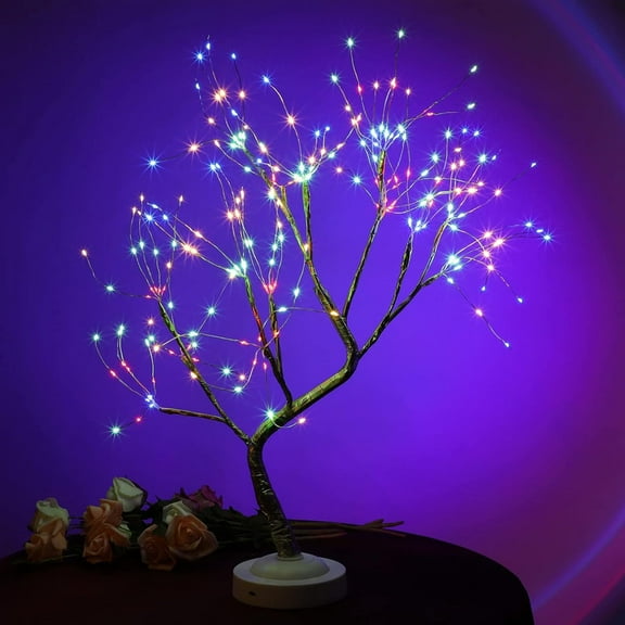 23" Tree Light with 225 LED Copper Wire String Lights, DIY Artificial Tree Lamp, Battery/USB Operated, for Bedroom Desktop Christmas Party Indoor Decoration Lights (Multicolor)