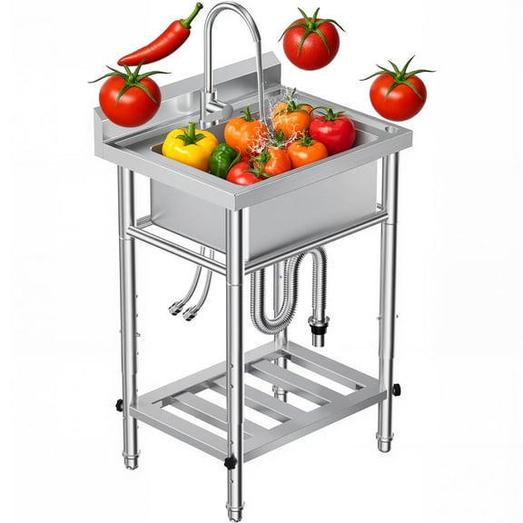 23"W Compact Utility Sink 18/8 Stainless Steel Portable Ergonomic Sinks with 4-Height Adjustable & 360 Swivel Faucet Laundry Room Kitchen Garage Outdoor BBQ RV Basement Hobby Room Bathroom