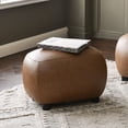 thumbnail image 1 of 23" Wide Faux Leather Upholstered Ottoman, Mid-Century Modern Living Room Footrest with Soft Padded Seat, Footstool for Bedroom, Entryway or Living Room, Camel, 1 of 12