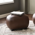 thumbnail image 1 of 23" Wide Faux Leather Upholstered Ottoman, Mid-Century Modern Living Room Footrest with Soft Padded Seat, Footstool for Bedroom, Entryway or Living Room, Dark Brown, 1 of 12