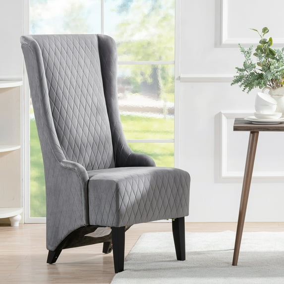 23" Wide High Back Accent Chair, Royal Wing Back Side Chair with Birch Wood Legs, Retro Armless Throne Chair Armchair for Living Room, Bedroom, Gray Fabric