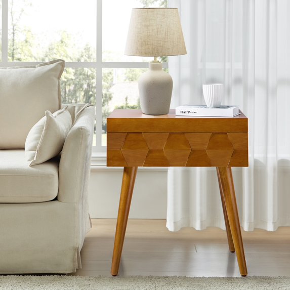 23" Wooden End Table with Charging Station and Tray Modern End Table Acorn