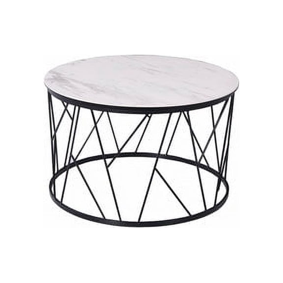 23" X 23" X 16" White Black Ceramic Iron Side Table