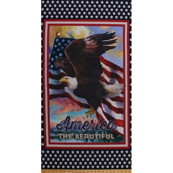 23" X 44" Panel Bald Eagle American Flag Old Glory Independence Day Fourth of July Patriotic America The Beautiful Patriots Cotton Fabric Panel (AGA-16929-202-AMERICANA)