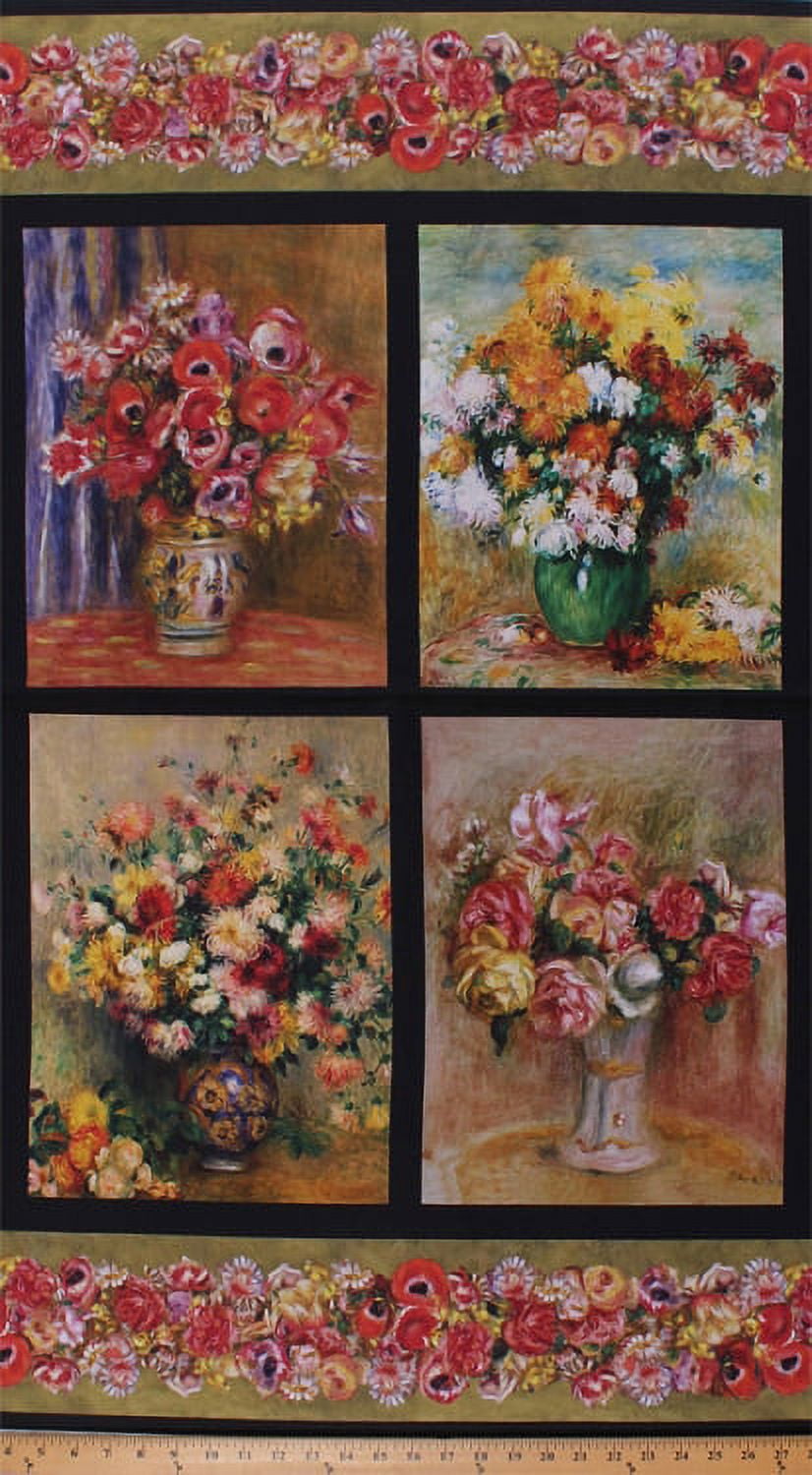 23" x 44" Renoir Floral Vases Cotton Fabric Panel