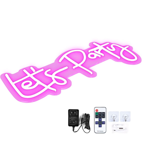 Let's Party Neon Sign, 23 x 10 in Pink LED Neon Wall Light with Remote Control, Adjustable Brightness, 4 Flash Modes, 12V Adapter and Hanging Chain for Wedding, Party, Bar, Cafe and Home Decor