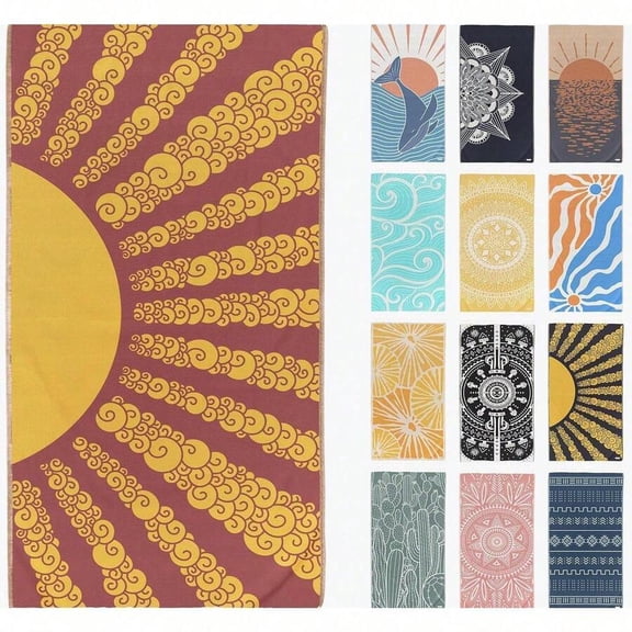 23 - Yellow Maroon 29x58 Inch Sunburst Cloud Pattern Beach Towel