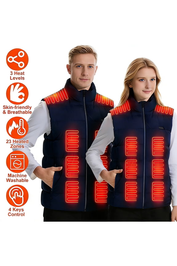 23 Zones Heated Vest for Men Women 2 Temperature Settings Sleeveless Stand Up Collar USB Electric Warm Vest for Outdoor Hunting Hiking