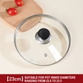 thumbnail image 1 of 23 cm / 9.06 in Universal Tempered Glass Pot Lid Replacement, Shatter‑Resistant Cookware Cover, Fits Pot Inner Diameter 22.8‑23.5 cm / 8.98‑9.25 in for Pots, Pans & Woks, 1 of 9