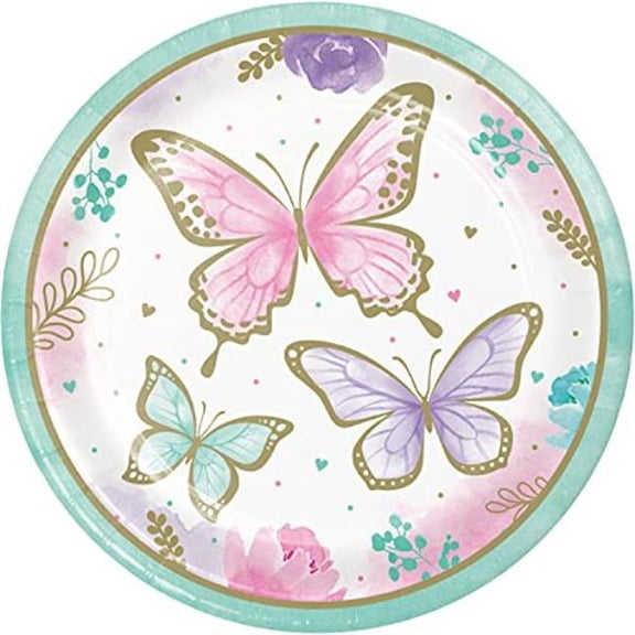 23 cm Butterfly Shimmer Dinner Paper Plate, Multi Color