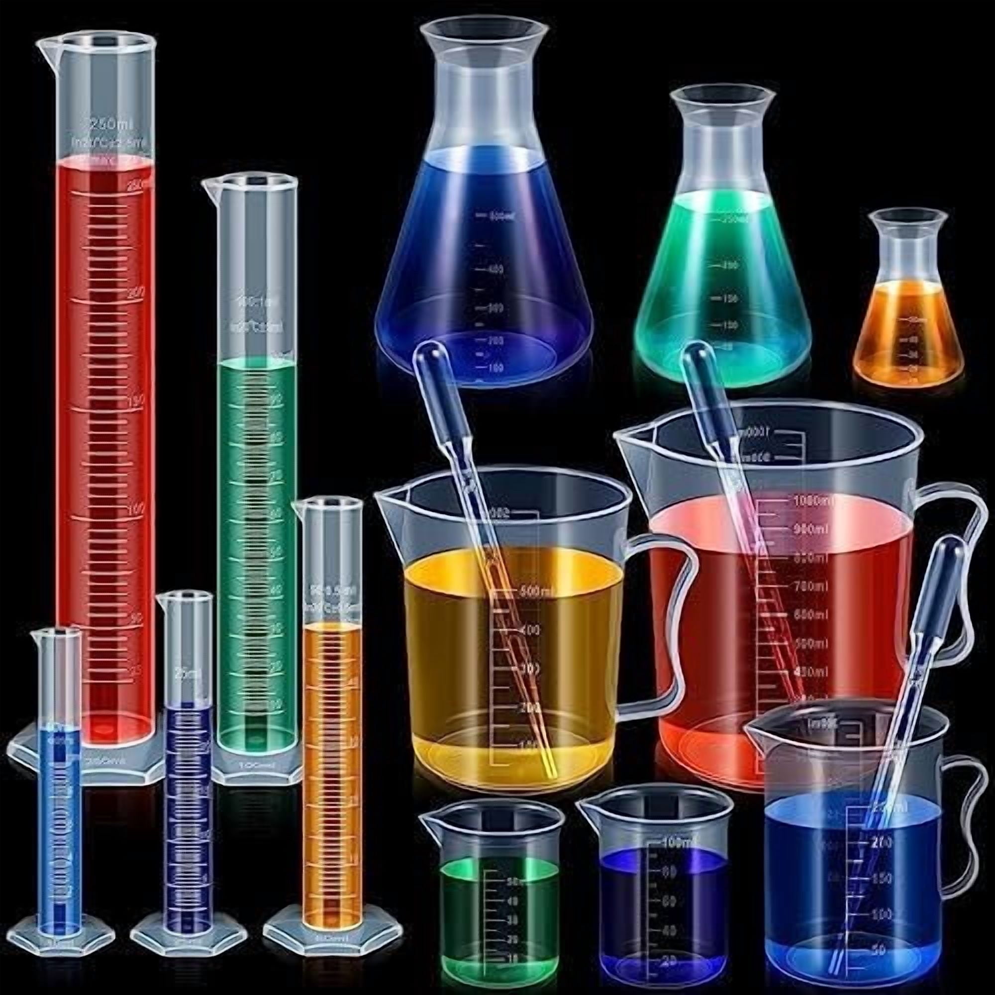 23 count Plastic Beakers Graduated Cylinders Erlenmeyer Flask Set ...
