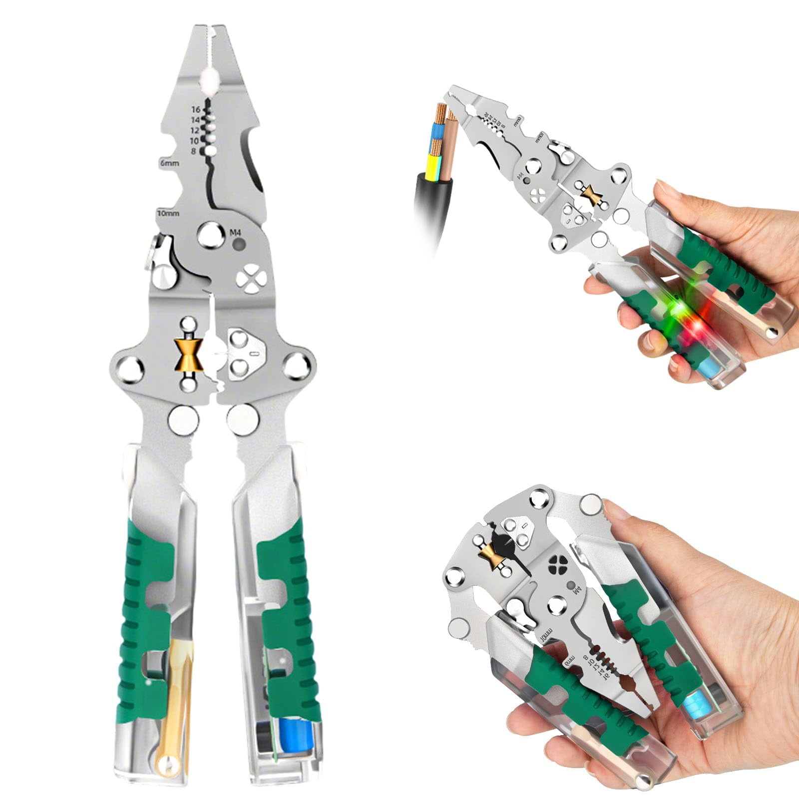 23-in-1 Foldable Electrical Pliers with Wire Stripper & Voltage Tester, Multifunction Wire Cutters for HVAC and Car Repair