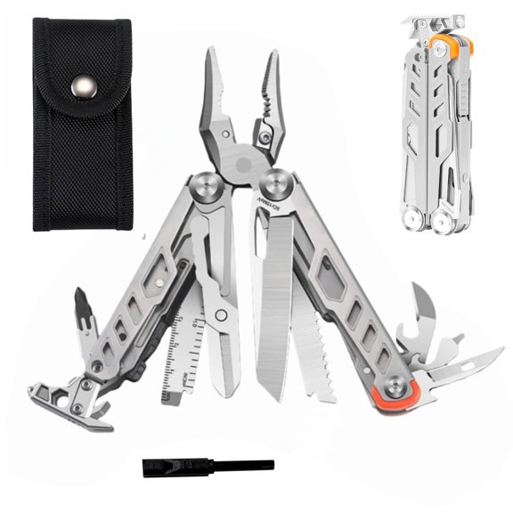 23-in-1 Multitool Pliers with Scissors,Window Breaker, Saw, Screwdrivers,Rope Cutters,Flint, High-carbon Steel Multi Tool with Carrying Pouch Ideal for Camping Survival and Gift for Him Dad Men
