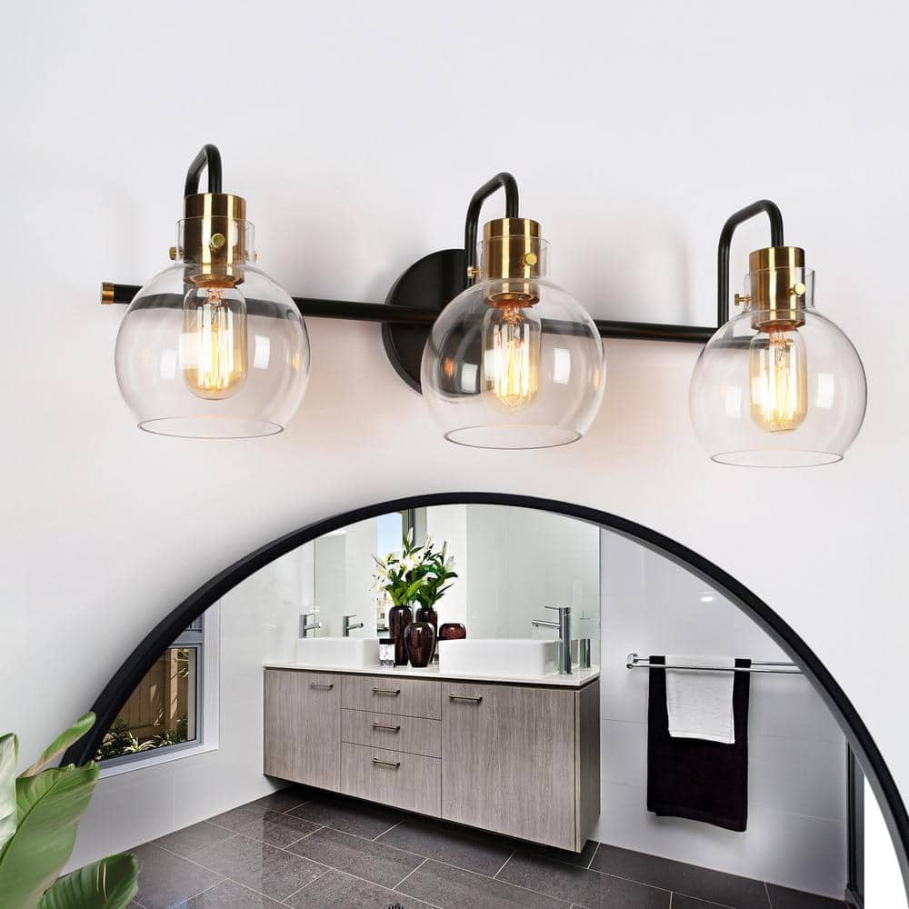 23 in. 3Light Black Bathroom Vanity Light, Modern Polished Brass DIY