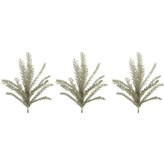 23 in. Glitter Filigree Leaf Spray Christmas Decor, Champagne - Set of 3