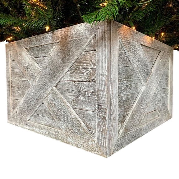 23 in. Square Natural White Wash Christmas Tree Collar
