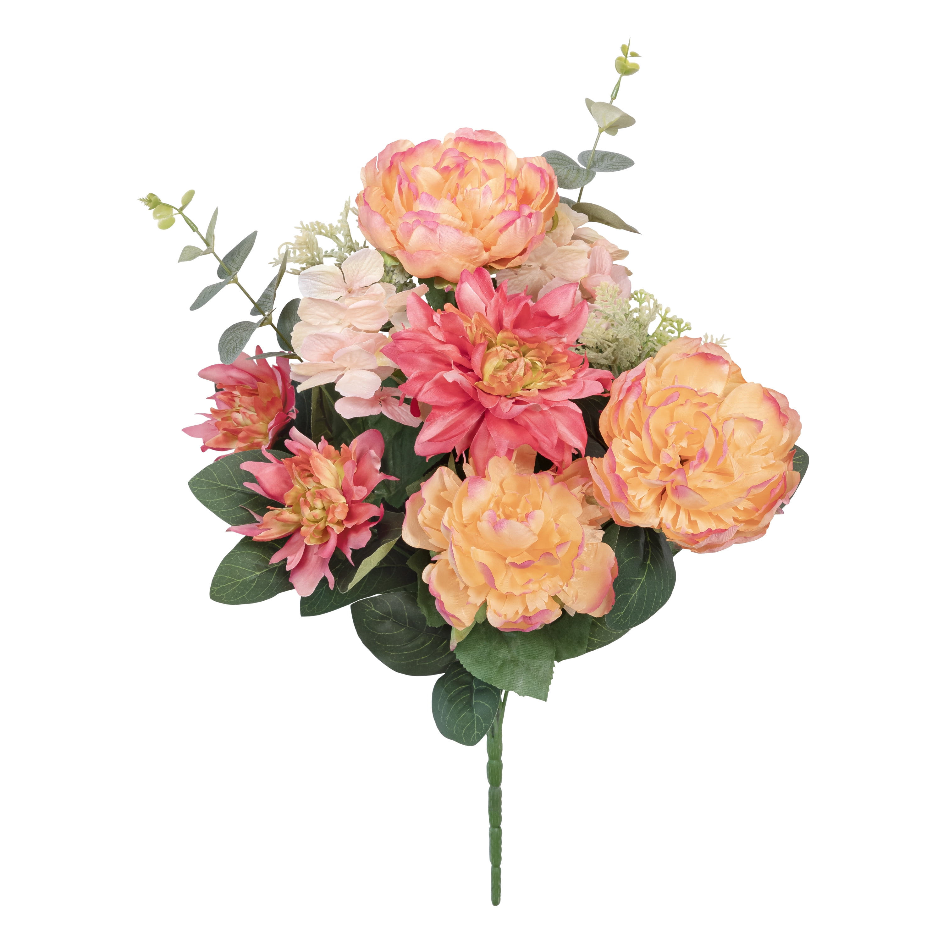 23-inch Peach and Pink Silk Peony Dahlia Bouquet