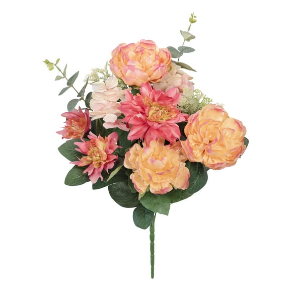 23-inch Artificial Silk Peach Peony & Dahlia Mixed Flower Bouquet, for Indoor Use, by Mainstays