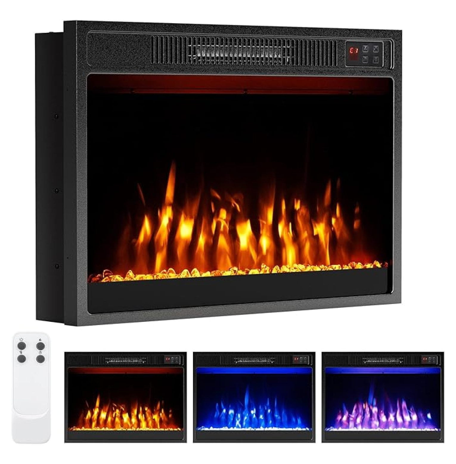 23-inch Electric Fireplace Inserts - 750W/1500W Fireplace Heater w/3 ...