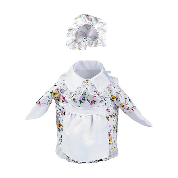 23-inch Farmhouse Easter Porch Goose attire, Floral-Printed Fabric Outfit with Lace Trimmings & Matching Ruffled Bonnet, for Outdoor Garden decor and Holiday Porch Displays