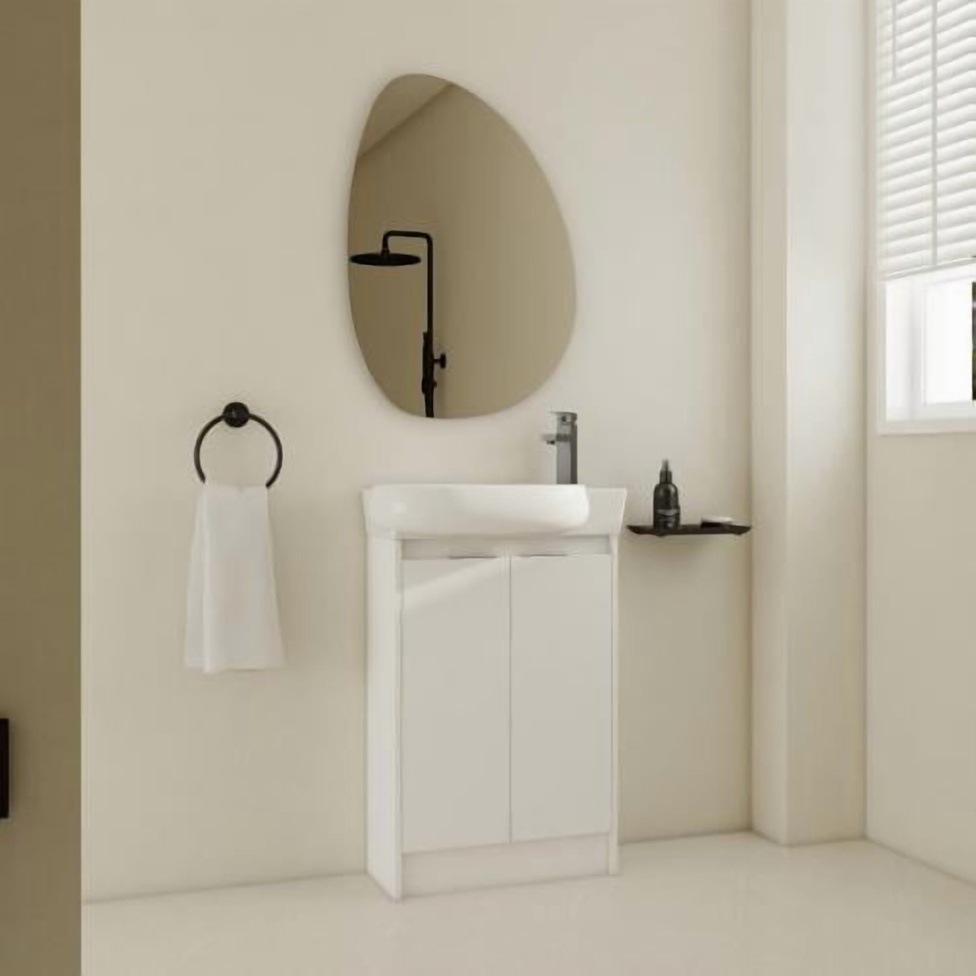 23 inch Freestanding Bathroom Vanity with Sink, Modern Compact Vanity with Soft Close Doors, Small Space Bathroom Storage Cabinet, Glossy White