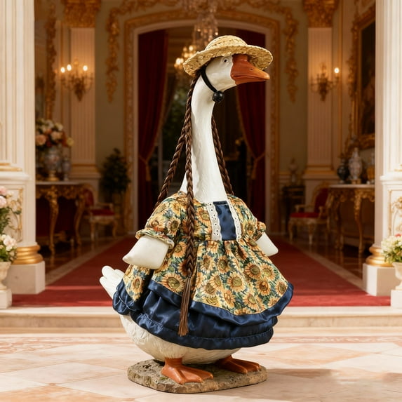 23-inch Goose Sunflower Retro Dress Outfit - Porch Garden Decor Clothing for Plastic/Cement Geese, Festive Floral Themed Goose Costume, Durable Fabric Decor (No Goose), B