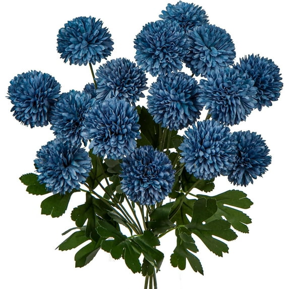 23 inch Tall Chrysanthemum Fake Mums Flowers for Decoration Rustic Flowers Artificial Chrysanthemum Flower Arrangement for Home Office Wedding Table Decor- Fake Blue Flowers Faux Mum 4 Pack