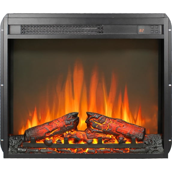 23 inch electric fireplace insert, ultra thin heater with log set & realistic flame, remote control with timer, overheating protection