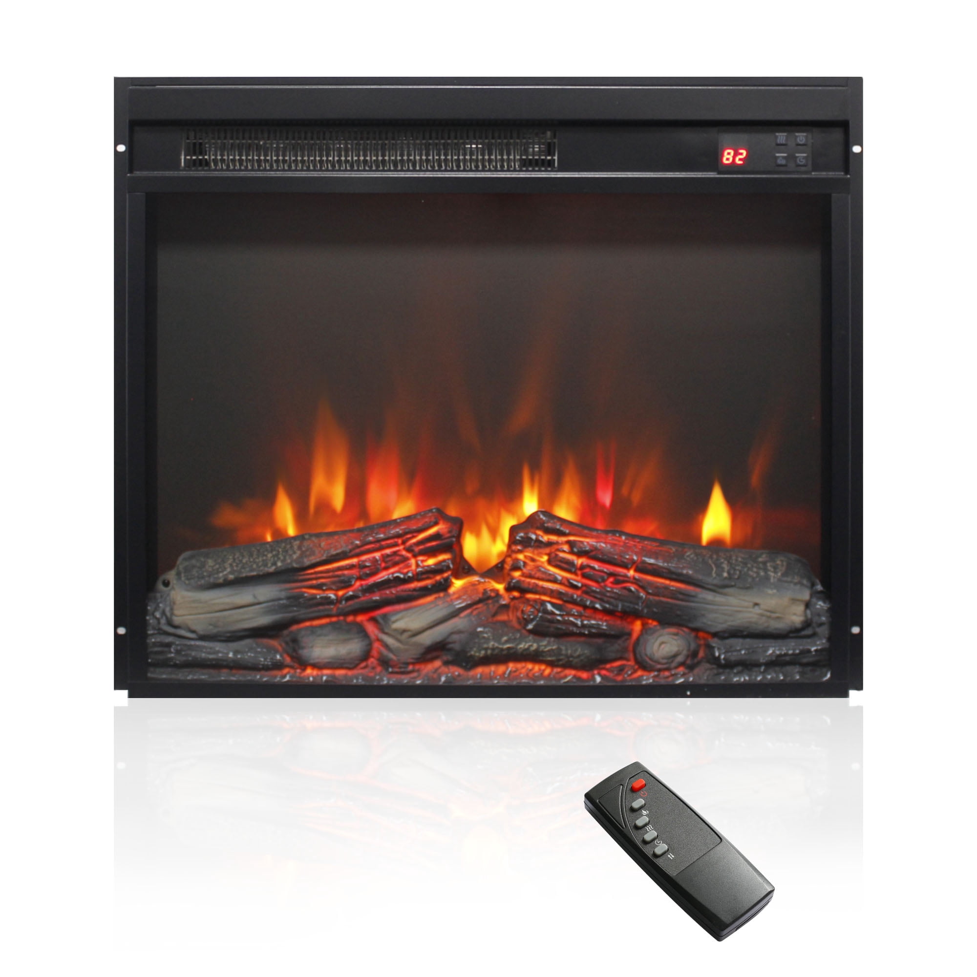 23 inch electric fireplace insert, ultra thin heater with log set