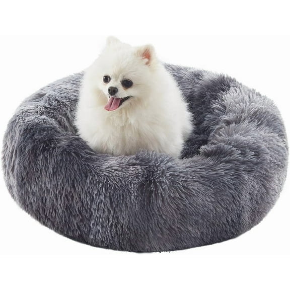 23 inches Donut Dog Bed for Small Dogs - Calming Washable Round Puppy Bed with Removable Cover, Fluffy Plush Pet Bed for Cats & Dogs, Fits up to 25 lbs Pets (Tie-dye Grey,Small)