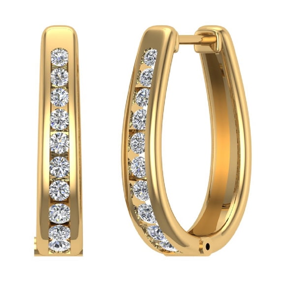 23 mm Long Channel Set Diamond Hoop Earrings Click Lock Setting 0.95 CTW 18k Gold