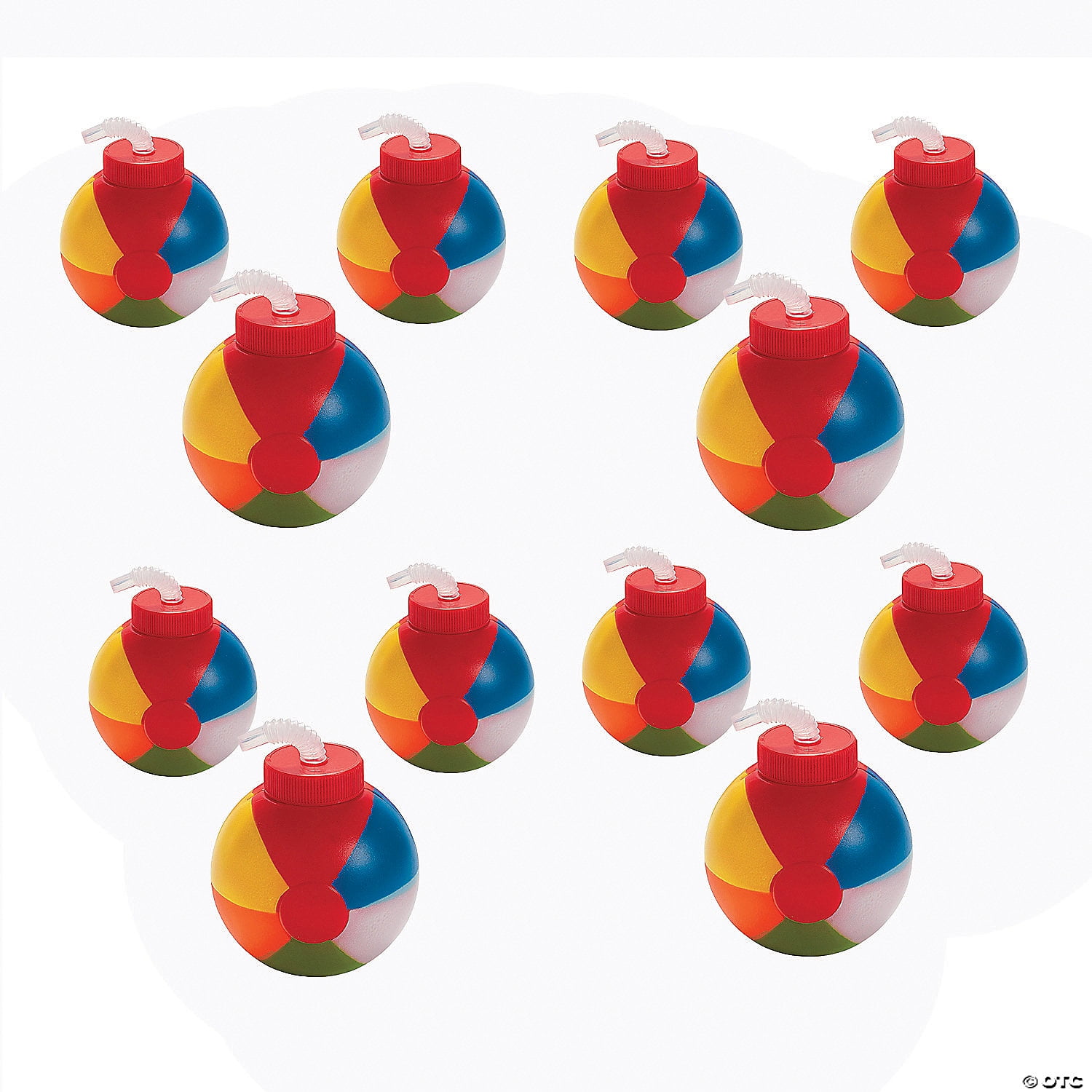 23 oz. Bulk 60 Count Beach Ball-Shaped Reusable BPA-Free Plastic Cups with Lids & Straws
