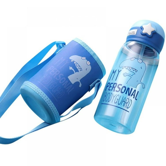 23 oz Kids Water Bottles with Straw & Carry Bag, BPA Free Reusable Cartoon Dinosaur Water Bottle with Sleeve Carrier for Kids Hiking, Travel, School